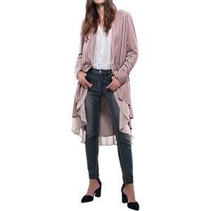 image:imageRVivimos Womens Ruffled Asymmetric Long Velvet Blazers Coat Casual JacketsDustyviolet