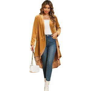 image:imageRVivimos Womens Ruffled Asymmetric Long Velvet Blazers Coat Casual JacketsGolden
