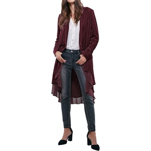 image:imageRVivimos Womens Ruffled Asymmetric Long Velvet Blazers Coat Casual JacketsPlum