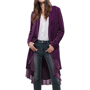 image:imageRVivimos Womens Ruffled Asymmetric Long Velvet Blazers Coat Casual JacketsPurple