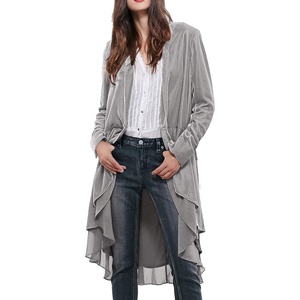 image:imageRVivimos Womens Ruffled Asymmetric Long Velvet Blazers Coat Casual JacketsSilver