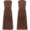 image:imageRVivimos 2026 Summer Cotton Maxi Dresses for Women Casual Sleeveless Button V Neck Tiered Loose Flowy Beach Long DressBrown