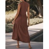 image:imageRVivimos 2026 Summer Cotton Maxi Dresses for Women Casual Sleeveless Button V Neck Tiered Loose Flowy Beach Long DressBrown
