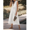 image:imageRVivimos 2026 Summer Cotton Maxi Dresses for Women Casual Sleeveless Button V Neck Tiered Loose Flowy Beach Long DressWhite