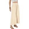 image:imageRVivimos Cotton Casual Wide Leg Pants for Women Stretchy High Waisted Comfy Flowy Cropped Palazzo Pants with PocketsBeige