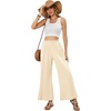 image:imageRVivimos Cotton Casual Wide Leg Pants for Women Stretchy High Waisted Comfy Flowy Cropped Palazzo Pants with PocketsBeige