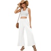 image:imageRVivimos Cotton Casual Wide Leg Pants for Women Stretchy High Waisted Comfy Flowy Cropped Palazzo Pants with PocketsWhite