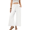 image:imageRVivimos Cotton Casual Wide Leg Pants for Women Stretchy High Waisted Comfy Flowy Cropped Palazzo Pants with PocketsWhite