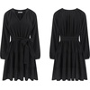 image:imageRVivimos Long Sleeve Cotton Dresses for Women Fall Casual V Neck ALine Tiered Mini Spring Dresses with BeltBlack