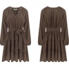 image:imageRVivimos Long Sleeve Cotton Dresses for Women Fall Casual V Neck ALine Tiered Mini Spring Dresses with BeltBrown