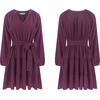 image:imageRVivimos Long Sleeve Cotton Dresses for Women Fall Casual V Neck ALine Tiered Mini Spring Dresses with BeltPlum
