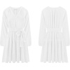 image:imageRVivimos Long Sleeve Cotton Dresses for Women Fall Casual V Neck ALine Tiered Mini Spring Dresses with BeltWhite