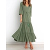 image:imageRVivimos Maxi Dress for Women Long Sleeve V Neck Drawstring Button Up Casual Split Flowy DressArmygreen