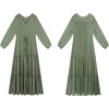 image:imageRVivimos Maxi Dress for Women Long Sleeve V Neck Drawstring Button Up Casual Split Flowy DressArmygreen