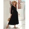 image:imageRVivimos Maxi Dress for Women Long Sleeve V Neck Drawstring Button Up Casual Split Flowy DressBlack