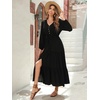 image:imageRVivimos Maxi Dress for Women Long Sleeve V Neck Drawstring Button Up Casual Split Flowy DressBlack