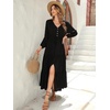 image:imageRVivimos Maxi Dress for Women Long Sleeve V Neck Drawstring Button Up Casual Split Flowy DressBlack