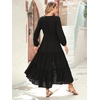 image:imageRVivimos Maxi Dress for Women Long Sleeve V Neck Drawstring Button Up Casual Split Flowy DressBlack