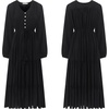 image:imageRVivimos Maxi Dress for Women Long Sleeve V Neck Drawstring Button Up Casual Split Flowy DressBlack