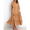 image:imageRVivimos Maxi Dress for Women Long Sleeve V Neck Drawstring Button Up Casual Split Flowy DressBrown