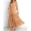 image:imageRVivimos Maxi Dress for Women Long Sleeve V Neck Drawstring Button Up Casual Split Flowy DressBrown