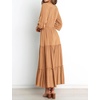 image:imageRVivimos Maxi Dress for Women Long Sleeve V Neck Drawstring Button Up Casual Split Flowy DressBrown