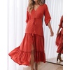 image:imageRVivimos Maxi Dress for Women Long Sleeve V Neck Drawstring Button Up Casual Split Flowy DressCoral