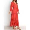 image:imageRVivimos Maxi Dress for Women Long Sleeve V Neck Drawstring Button Up Casual Split Flowy DressCoral