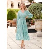 image:imageRVivimos Maxi Dress for Women Long Sleeve V Neck Drawstring Button Up Casual Split Flowy DressGreenfloral
