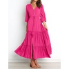 image:imageRVivimos Maxi Dress for Women Long Sleeve V Neck Drawstring Button Up Casual Split Flowy DressHot Pink