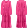 image:imageRVivimos Maxi Dress for Women Long Sleeve V Neck Drawstring Button Up Casual Split Flowy DressHot Pink