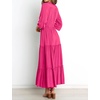 image:imageRVivimos Maxi Dress for Women Long Sleeve V Neck Drawstring Button Up Casual Split Flowy DressHot Pink