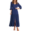image:imageRVivimos Maxi Dress for Women Long Sleeve V Neck Drawstring Button Up Casual Split Flowy DressNavyblue