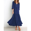 image:imageRVivimos Maxi Dress for Women Long Sleeve V Neck Drawstring Button Up Casual Split Flowy DressNavyblue