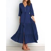 image:imageRVivimos Maxi Dress for Women Long Sleeve V Neck Drawstring Button Up Casual Split Flowy DressNavyblue