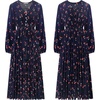 image:imageRVivimos Maxi Dress for Women Long Sleeve V Neck Drawstring Button Up Casual Split Flowy DressNavybluefloral