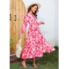 image:imageRVivimos Maxi Dress for Women Long Sleeve V Neck Drawstring Button Up Casual Split Flowy DressPeachfloral
