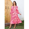 image:imageRVivimos Maxi Dress for Women Long Sleeve V Neck Drawstring Button Up Casual Split Flowy DressPeachfloral