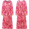 image:imageRVivimos Maxi Dress for Women Long Sleeve V Neck Drawstring Button Up Casual Split Flowy DressPeachfloral