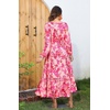 image:imageRVivimos Maxi Dress for Women Long Sleeve V Neck Drawstring Button Up Casual Split Flowy DressPeachfloral