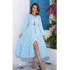 image:imageRVivimos Maxi Dress for Women Long Sleeve V Neck Drawstring Button Up Casual Split Flowy DressSkybluefloral