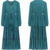 image:imageRVivimos Maxi Dress for Women Long Sleeve V Neck Drawstring Button Up Casual Split Flowy DressTeal