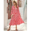image:imageRVivimos Maxi Dress for Women Long Sleeve V Neck Drawstring Button Up Casual Split Flowy DressWhiteredfloral