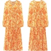 image:imageRVivimos Maxi Dress for Women Long Sleeve V Neck Drawstring Button Up Casual Split Flowy DressYellowfloral