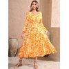 image:imageRVivimos Maxi Dress for Women Long Sleeve V Neck Drawstring Button Up Casual Split Flowy DressYellowfloral
