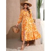 image:imageRVivimos Maxi Dress for Women Long Sleeve V Neck Drawstring Button Up Casual Split Flowy DressYellowfloral