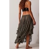 image:imageRVivimos Women Lace Long Skirts Summer Elastic Asymmetrical Layered Hem Sexy SeeThrough Beach Floral Maxi SkirtsArmygreen