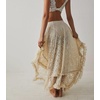 image:imageRVivimos Women Lace Long Skirts Summer Elastic Asymmetrical Layered Hem Sexy SeeThrough Beach Floral Maxi SkirtsBeige