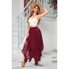 image:imageRVivimos Women Lace Long Skirts Summer Elastic Asymmetrical Layered Hem Sexy SeeThrough Beach Floral Maxi SkirtsBurgundy