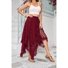 image:imageRVivimos Women Lace Long Skirts Summer Elastic Asymmetrical Layered Hem Sexy SeeThrough Beach Floral Maxi SkirtsBurgundy